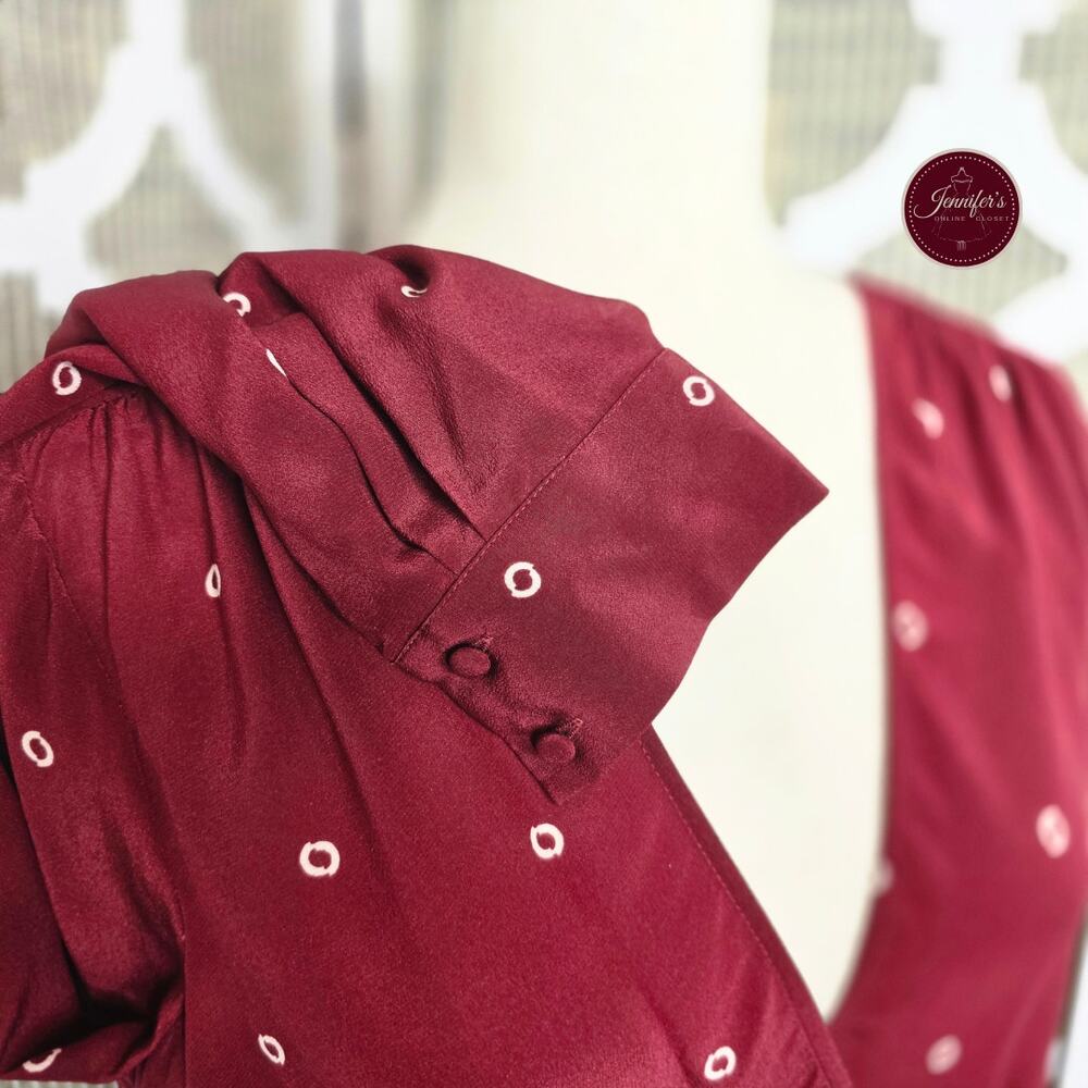 J. Crew Burgundy Maroon Wine Silk Long Sleeve Wrap Blouse Size Large - Picture 8 of 13